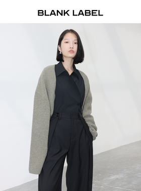 BLANK LABEL极简高级100%羊毛披肩毛衣外套开衫女针织罩衫秋冬