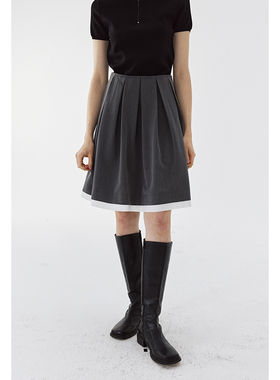 BLANK LABEL经典TR四面弹细斜纹活褶花苞西装半身裙女秋新款a字裙