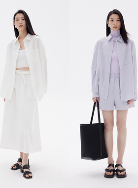 BLANK LABEL精梳棉交织弹力府绸 简约防晒衬衫时尚套装女夏三件套