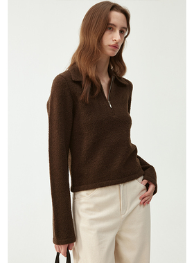 BLANK LABEL肌理感羊毛POLO衫女秋冬季新款高弹厚毛衣打底针织衫