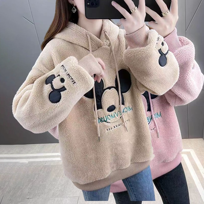 加绒加厚卫衣女春秋冬12岁大童15初中学生13少女孩短款羊羔绒外套