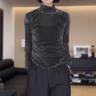 气质高级感金丝绒长袖打底衫女秋季新款保暖舒适显瘦高领t恤上衣