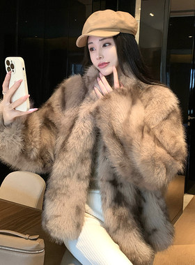 冬季新款琥珀沙棕狐狸毛外套女