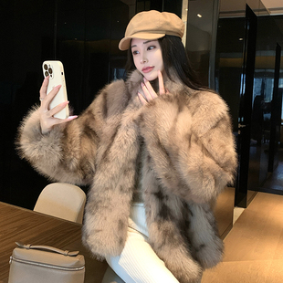 琥珀沙棕仿狐狸毛外套女冬季新款环保皮草一体毛毛绒保暖女生大衣