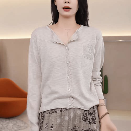 韩版时尚圆领长袖针织开衫外套女