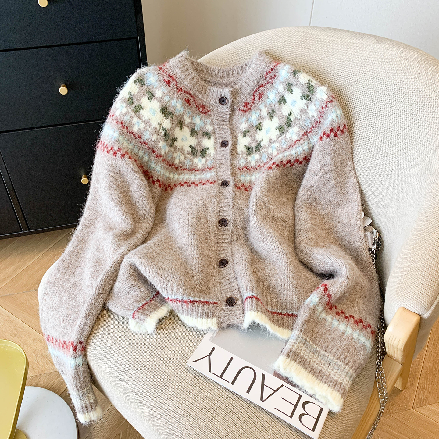 陆小团团费尔岛毛衣开衫2025秋季新款韩系气质温柔复古软糯外套女