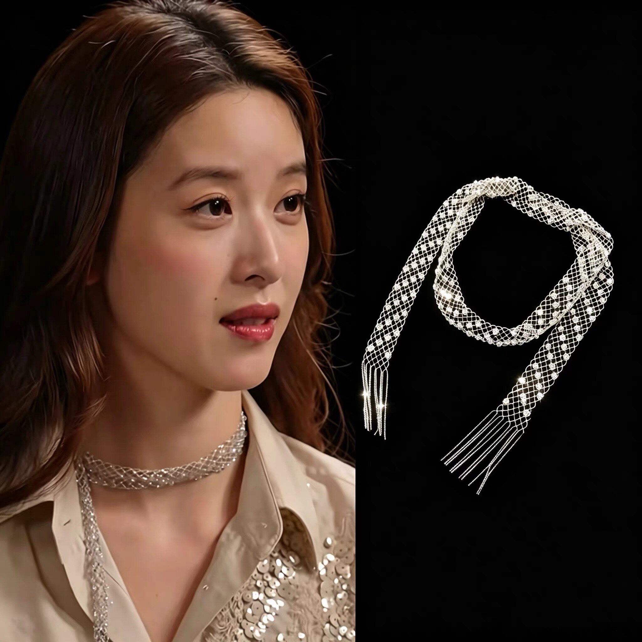章泽天同款项链欧美长款玻璃镂空项链