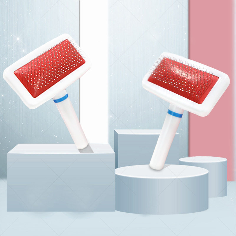 宠物除毛跳蚤梳不锈钢密齿针狗狗猫咪气囊面梳白色塑料握柄宠物梳