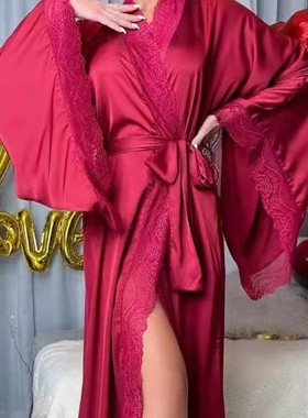 Satin long sleeved lace pajamas 大袖摆 喇叭袖 睡衣 睡袍