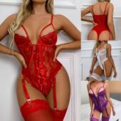 lingerie lace strap Sexy transparent jumpsuit绑带蕾丝连体衣