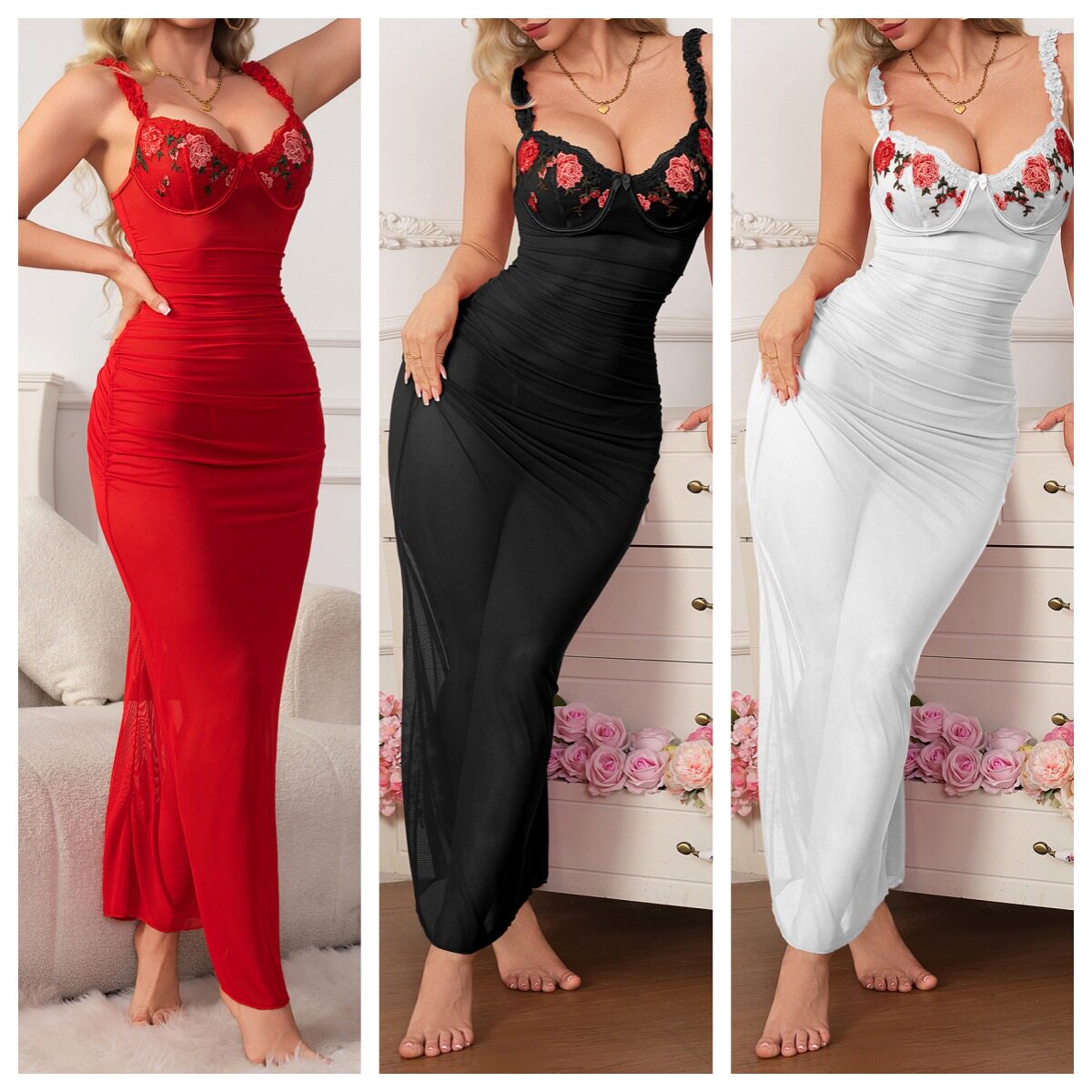 Sexy lingerie women's steel bracket embroidered dress