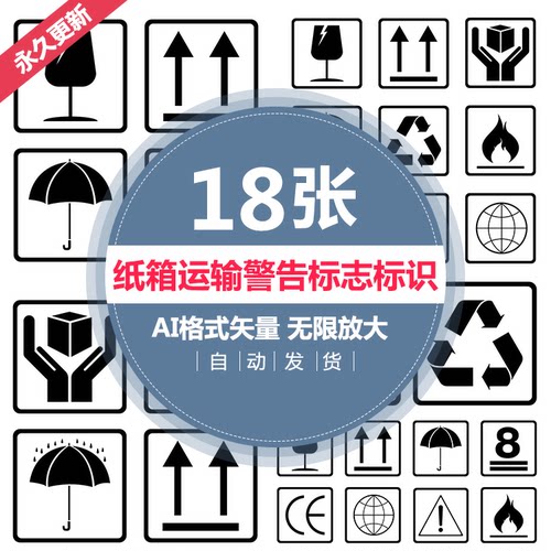 电商纸箱物流包装箱储存运输图示警告标志标识印刷平面矢量设计图