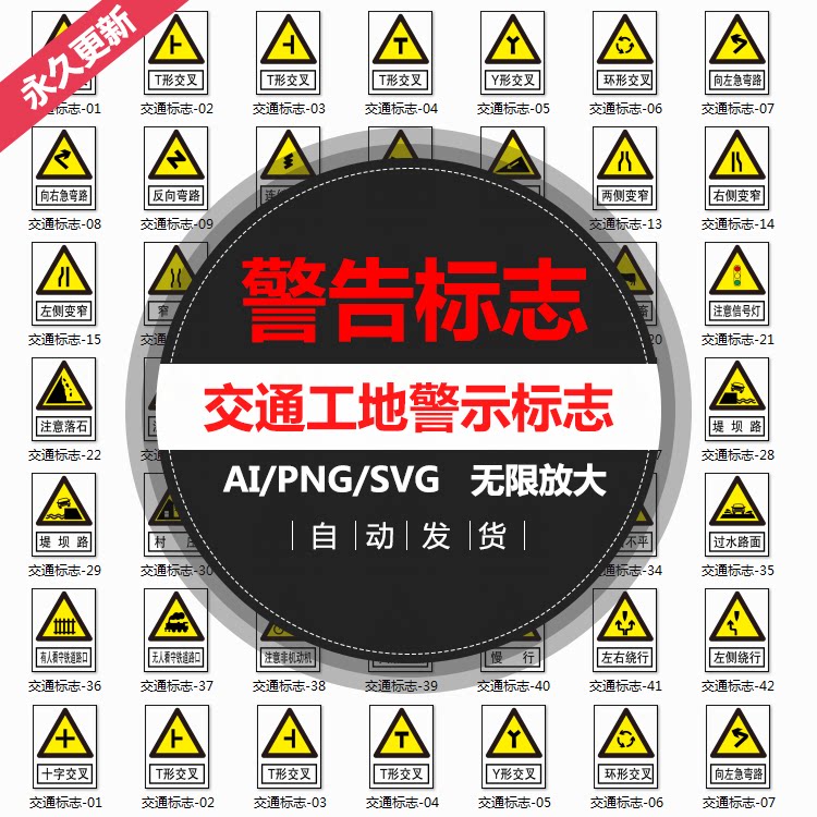 道路交通工地安全危险警告警示禁止标志标识矢量图设计png/ai图标