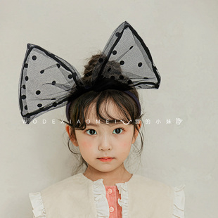 儿童发饰超大蝴蝶结发箍女童头饰黑色网纱发卡女孩可爱兔耳朵头箍