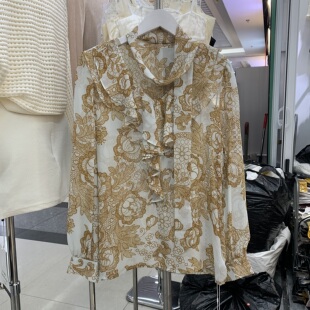 堂熙泉C6027V领长袖碎花荷叶边雪纺衫女2026春装新款宽松衬衣上衣