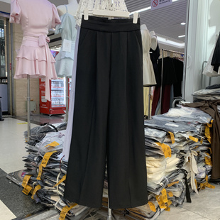 堂熙泉A8071垂感高腰西装阔腿裤女春夏新宽松显瘦花苞直筒休闲裤
