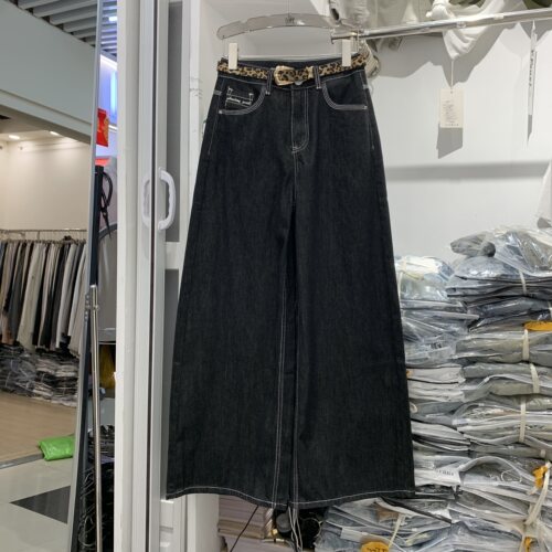 恒木子2378夏装新款复古高腰阔腿牛仔裤女明线设计直筒长裤配腰带