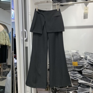 哲熙贝尔26726春韩版设计感屁帘高腰百搭休闲西裤女微喇裤两件套
