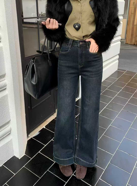 Ztys8510冬季新韩版气质休闲百搭加薄绒筒喇牛仔裤高腰显瘦微喇裤