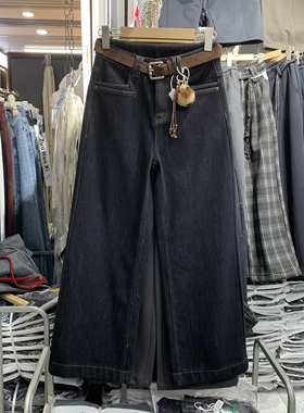 梦佳瑶6163高腰阔腿牛仔裤女加绒冬季新宽松显瘦小个子九分直筒裤