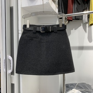 欣怡59071深灰色毛呢半身裙女秋冬季小个子加厚高腰a字包臀短裙子