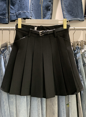 伊妹儿5568时尚西装料百褶短裙女秋季新韩版高腰A字裙显瘦半身裙