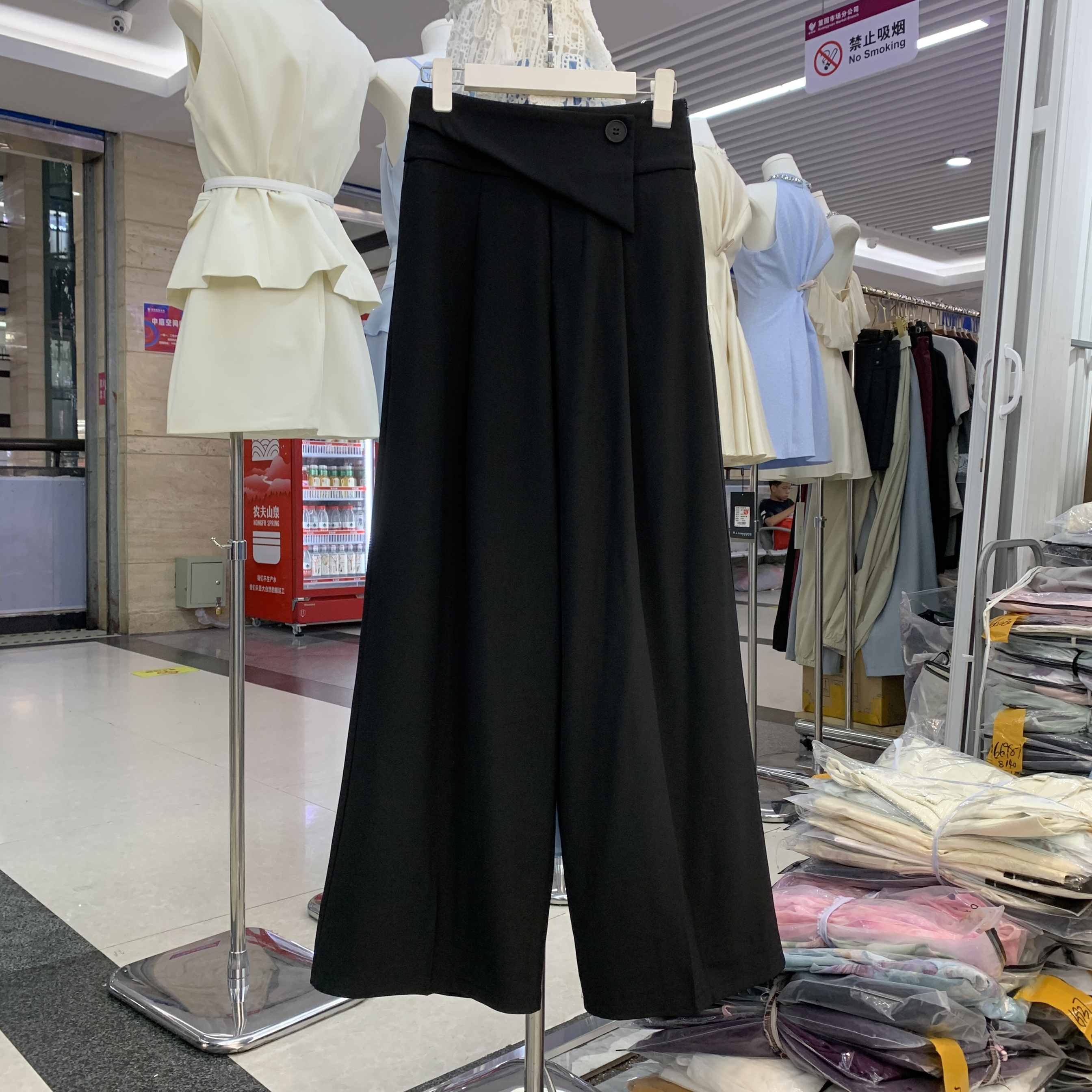 堂熙泉V01黑色垂感阔腿裤女早秋新宽松显瘦高腰直筒西装裤休闲裤
