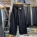 子 女高腰小个子九分直筒裤 梦佳瑶7338深蓝色加薄绒窄版 阔腿牛仔裤