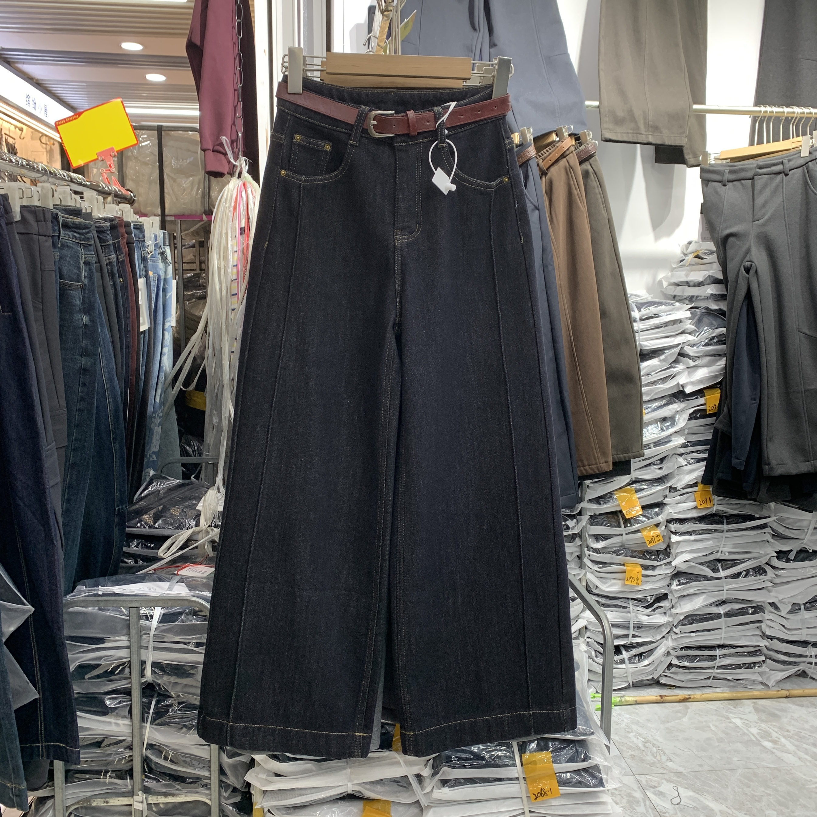 梦佳瑶5803冬加绒加厚立体压线高腰显瘦小个子九分直筒阔腿牛仔裤