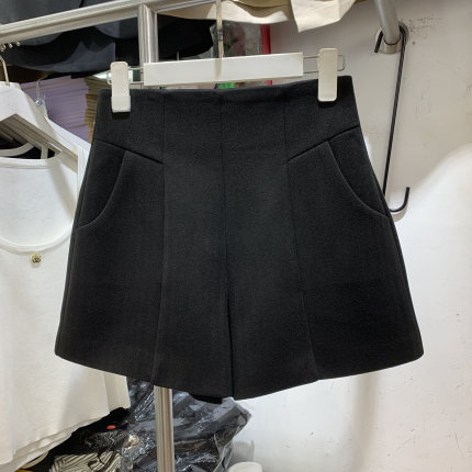 芊编依格9655休闲裤A字毛呢阔腿短裤女冬款韩版百搭显瘦高腰靴裤
