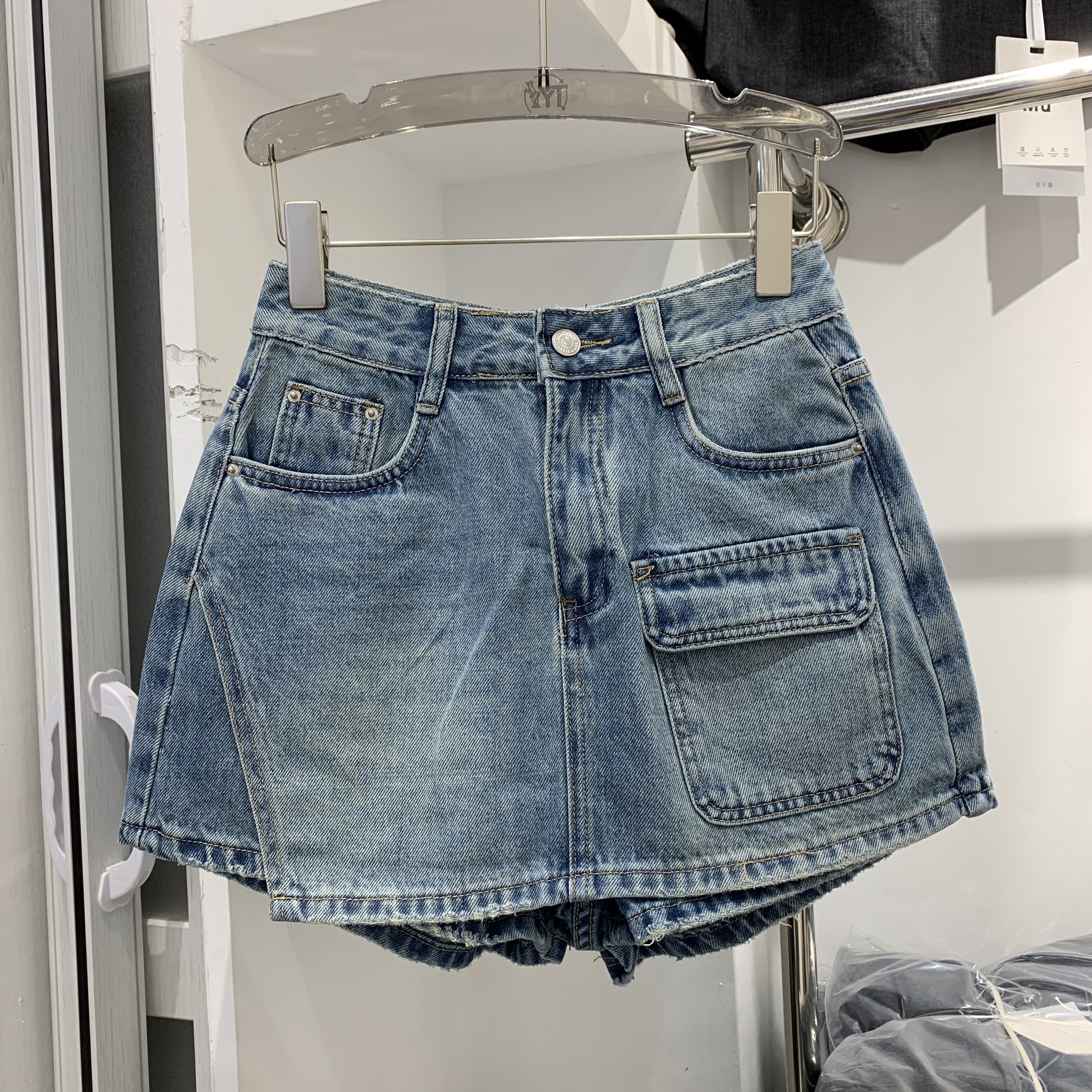 恒木子2168春夏新款蓝色牛仔短裤高腰显瘦裤子热裤裤裙一体假两件