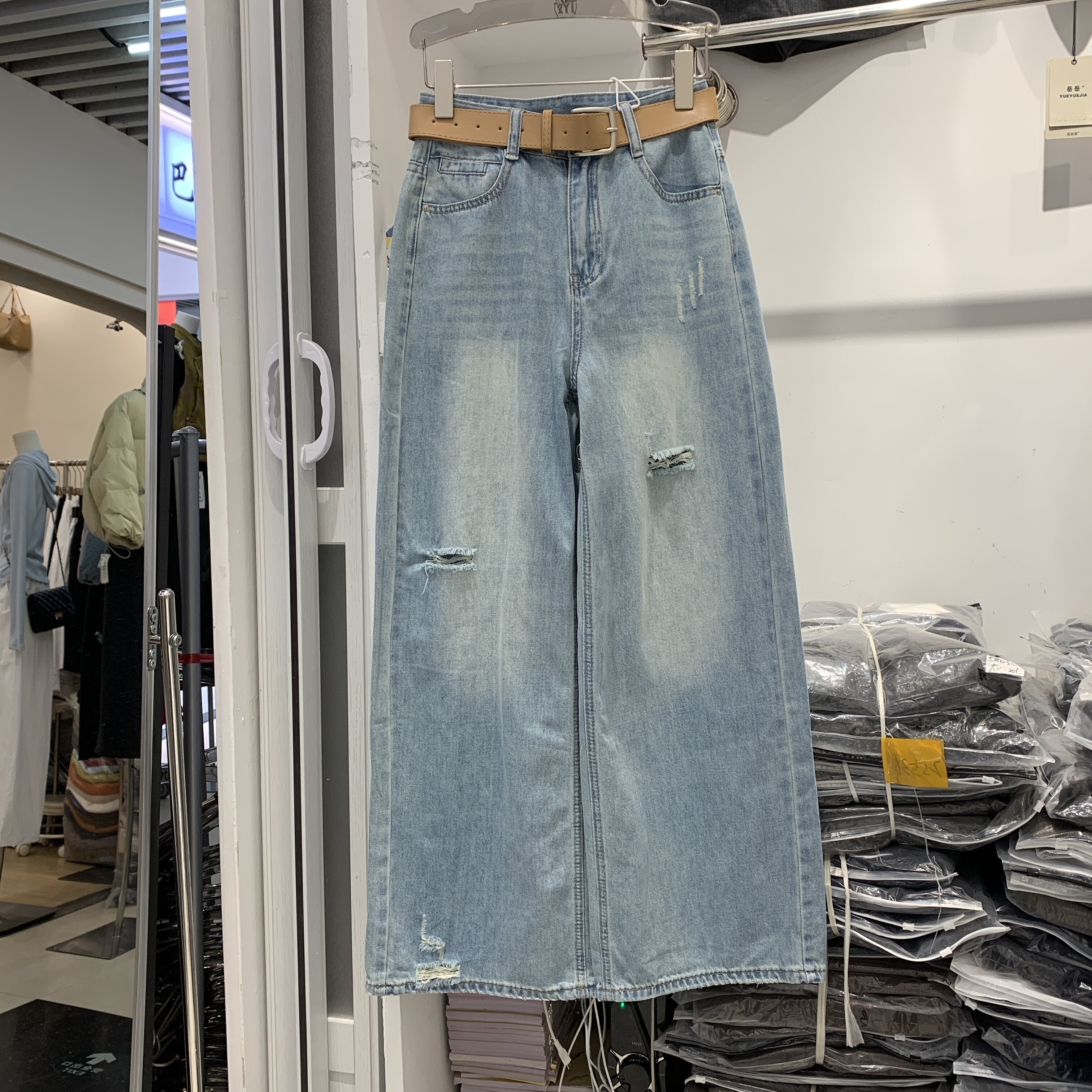 恒木子2151欧货春夏新款韩版高腰宽松个性水洗破洞阔腿牛仔长裤女