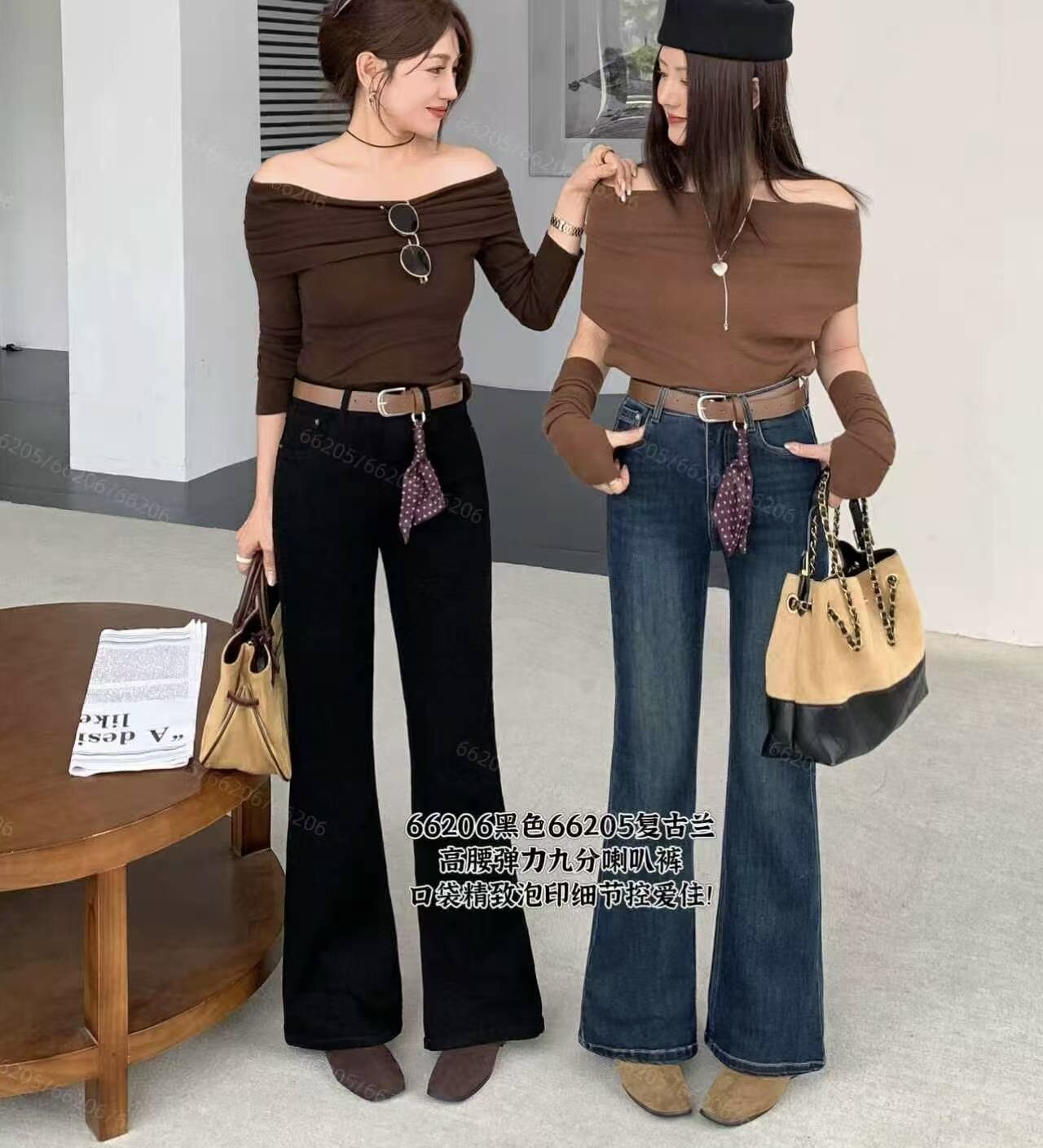 CGZ潮公主66205秋款高腰深蓝色小个子牛仔喇叭裤女修身显瘦微喇裤