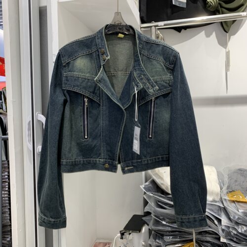 丝宝莱25002设计感立领工装牛仔外套女秋款修身显瘦短款夹克上衣