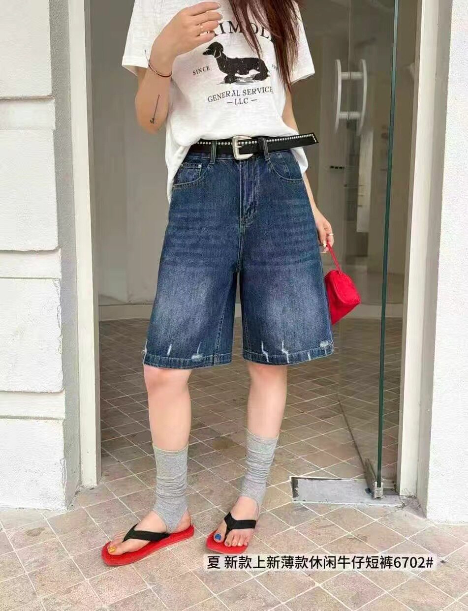 韩佰莉6702复古破洞阔腿牛仔中裤2026夏季新款欧货短裤五分裤女潮