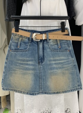 SASZ小公主65065做旧牛仔半裙女2025早春新款高腰显瘦a字牛仔短裙