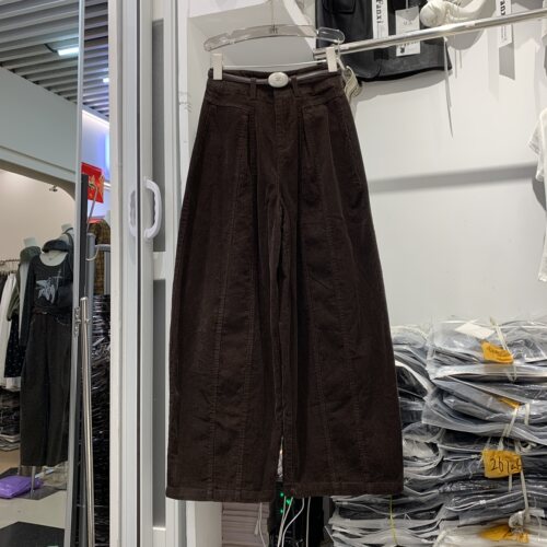 欣怡6087复古灯芯绒弯刀裤女2026秋季新高腰宽松洋气休闲阔腿裤潮