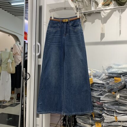 恒木子2383夏季新韩版气质百搭高腰显瘦口袋设计感筒喇裤牛仔裤女