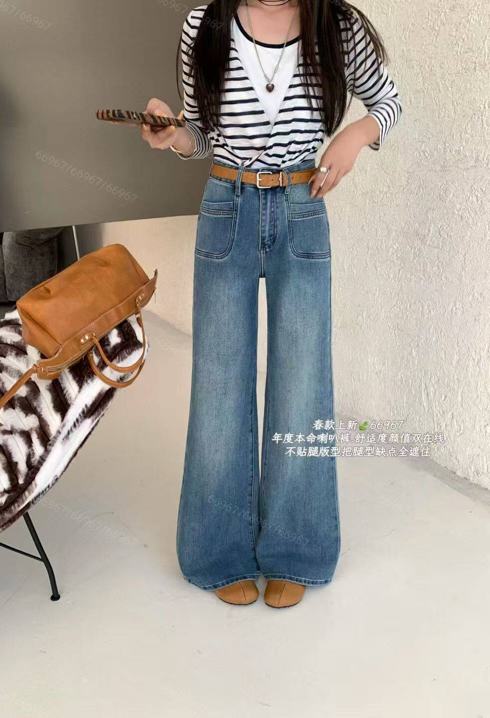 CGZ潮公主66967欧货2026早春新款高腰显瘦宽松不贴腿微喇牛仔裤女