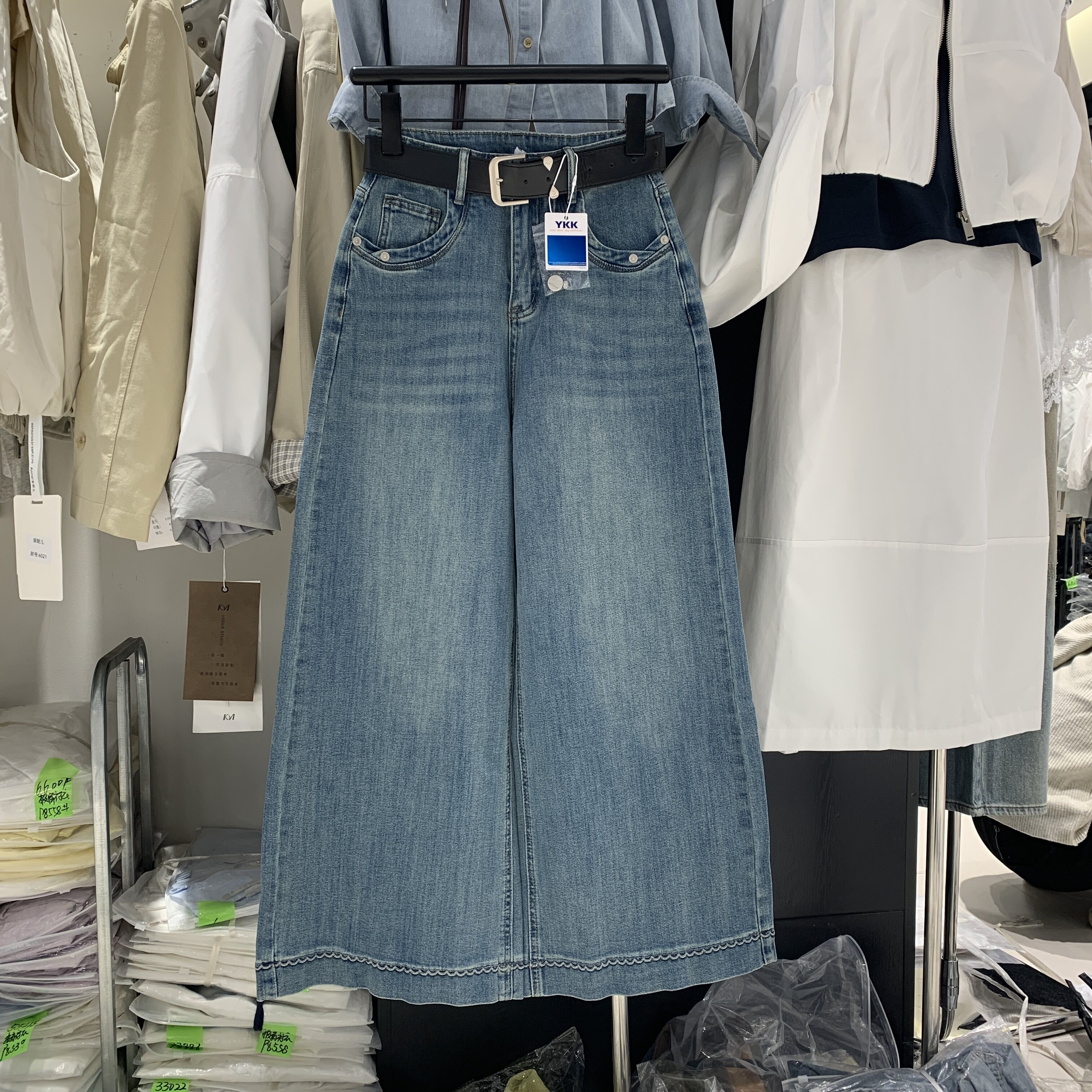 SASZ小公主75003春款高腰显瘦九分阔腿牛仔裤女宽松小个子直筒裤