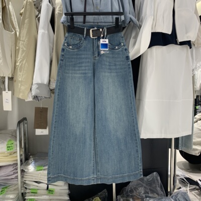 SASZ小公主75003春款高腰显瘦九分阔腿牛仔裤女宽松小个子直筒裤