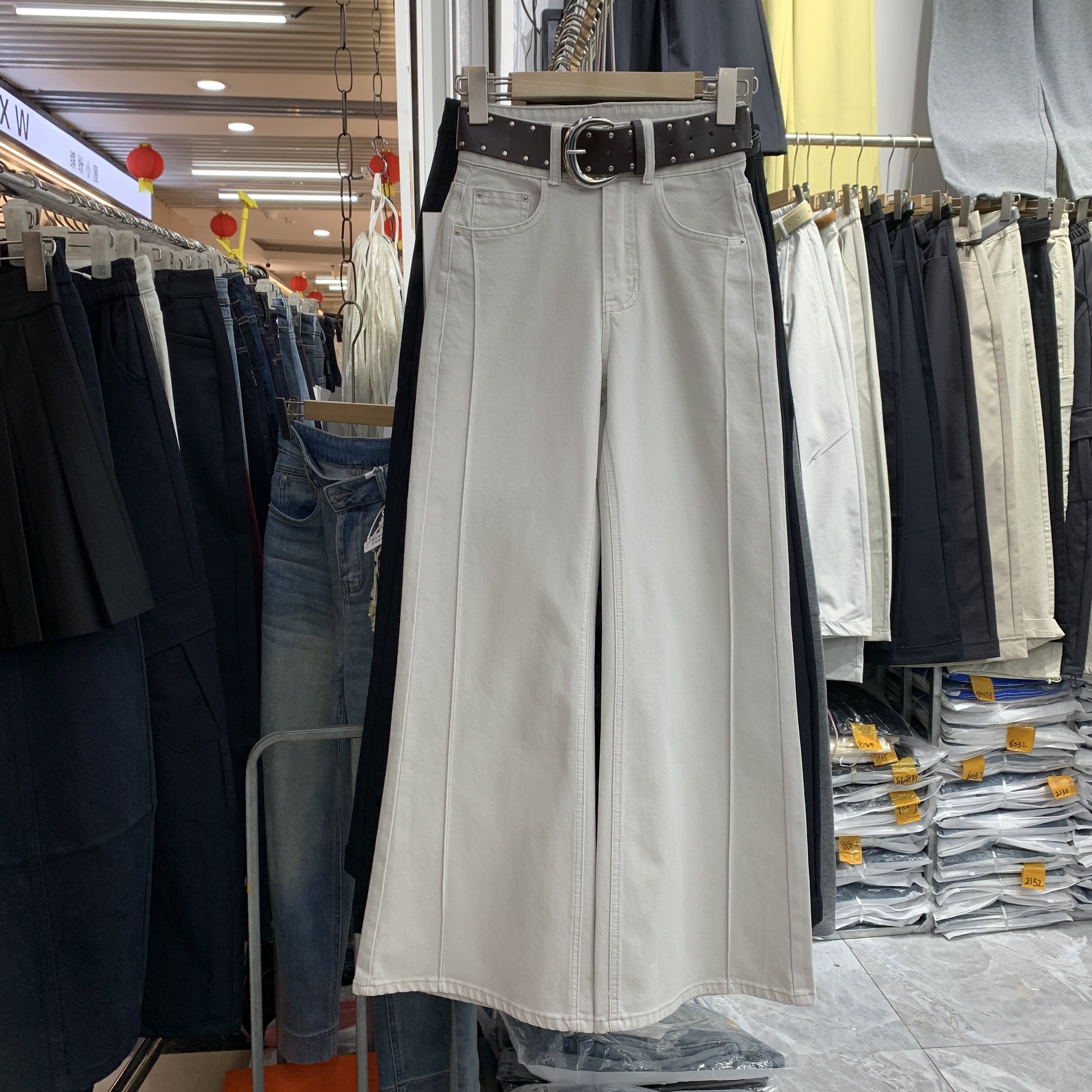 酷比斯6092春款韩版高腰显瘦牛仔喇叭长裤女弹力微喇叭裤时尚百搭