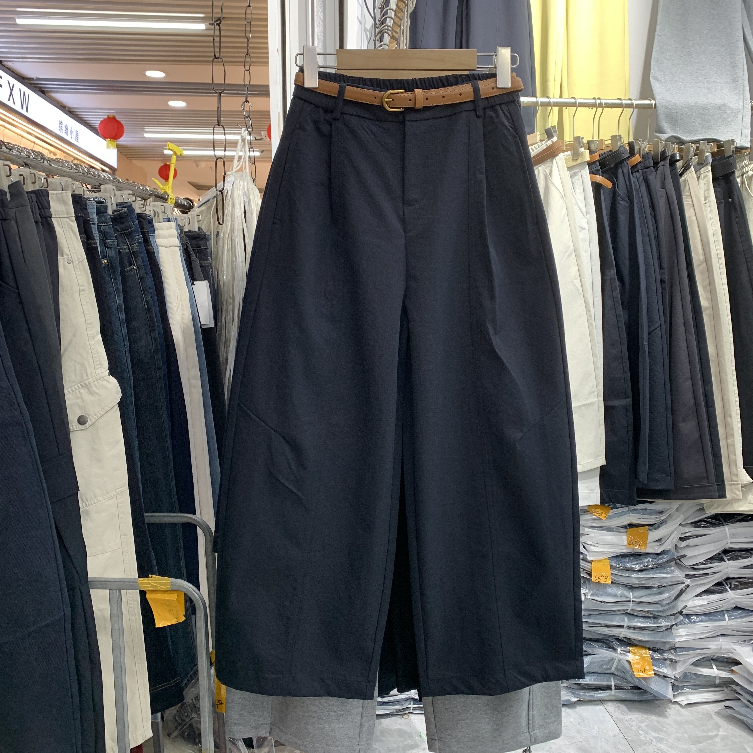 伊莱沙伯5502春夏新款宽松显瘦百搭休闲裤女高腰直筒阔腿九分裤
