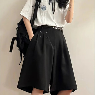 五分裤 宽松阔腿短裤 男女松紧 日系学院简约刺绣休闲西裤 2026夏季