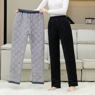 冬季保暖女士加绒加厚睡裤休闲大码宽松家居裤三层夹棉可外穿棉裤