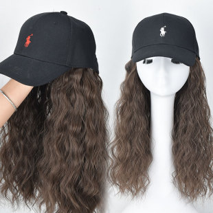 帽子假发一体女氛围感时尚鸭舌棒球帽假发水波纹全头套化疗假发帽