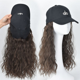 帽子假发一体女氛围感时尚鸭舌棒球帽假发水波纹全头套化疗假发帽