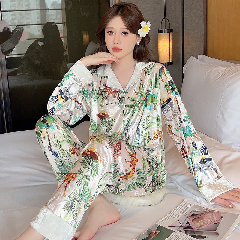 网红睡衣女2023新款秋冬季厚款ins高品质长袖钻石绒家居服可外穿