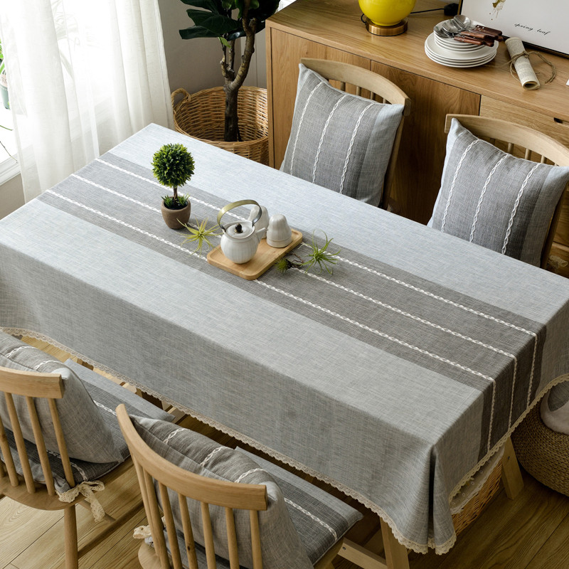 日式餐桌布艺棉麻台布电视柜盖巾现代简约长方形北欧书桌茶几盖布