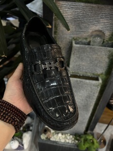 高定尾单鳄鱼皮马衔扣豆豆鞋男士休闲一脚蹬套脚皮鞋稀有皮开车鞋